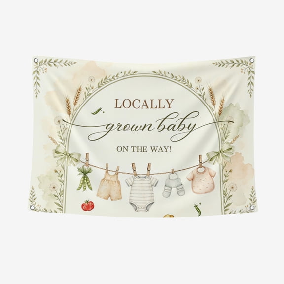 Locally Grown Baby Shower Backdrop Decor for Boys, Green Farmer's Market Baby Shower Banner Fruit and Vegetables Banner for Farm Fruit Theme Party 3.3*5FT