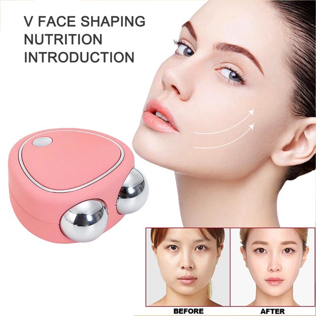 ems face massager dispositivo de adelgazamiento rf reducción de edema rejuvenecimiento herramientas para el cuidado de la piel Rosa JShteea. Masajeador facial portátil rosa con dos cabezas esféricas de acero inoxidable y cuerpo ABS con botón superior, tamaño 5.7x5.2x2.4 cm; función: estiramiento de la piel, carga USB y batería de litio 3.7V; a menudo usado también para masaje rápido de cuello.