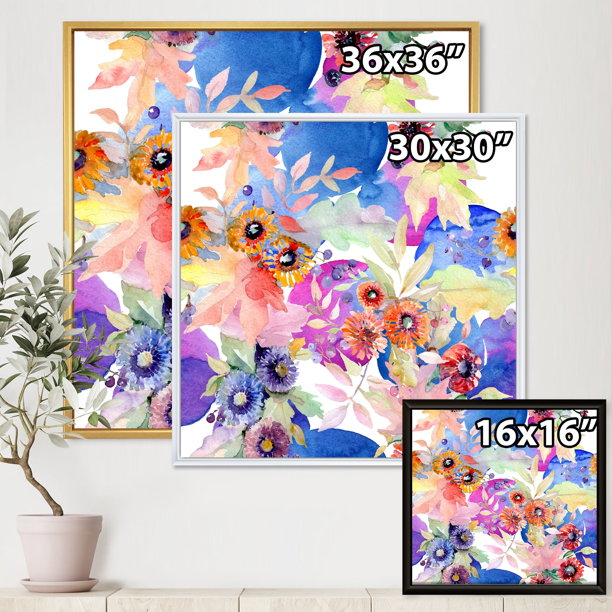 Designart 'Wildflowers and Vibrant Wild Spring Leaves IV' Modern Framed Canvas Wall Art Print