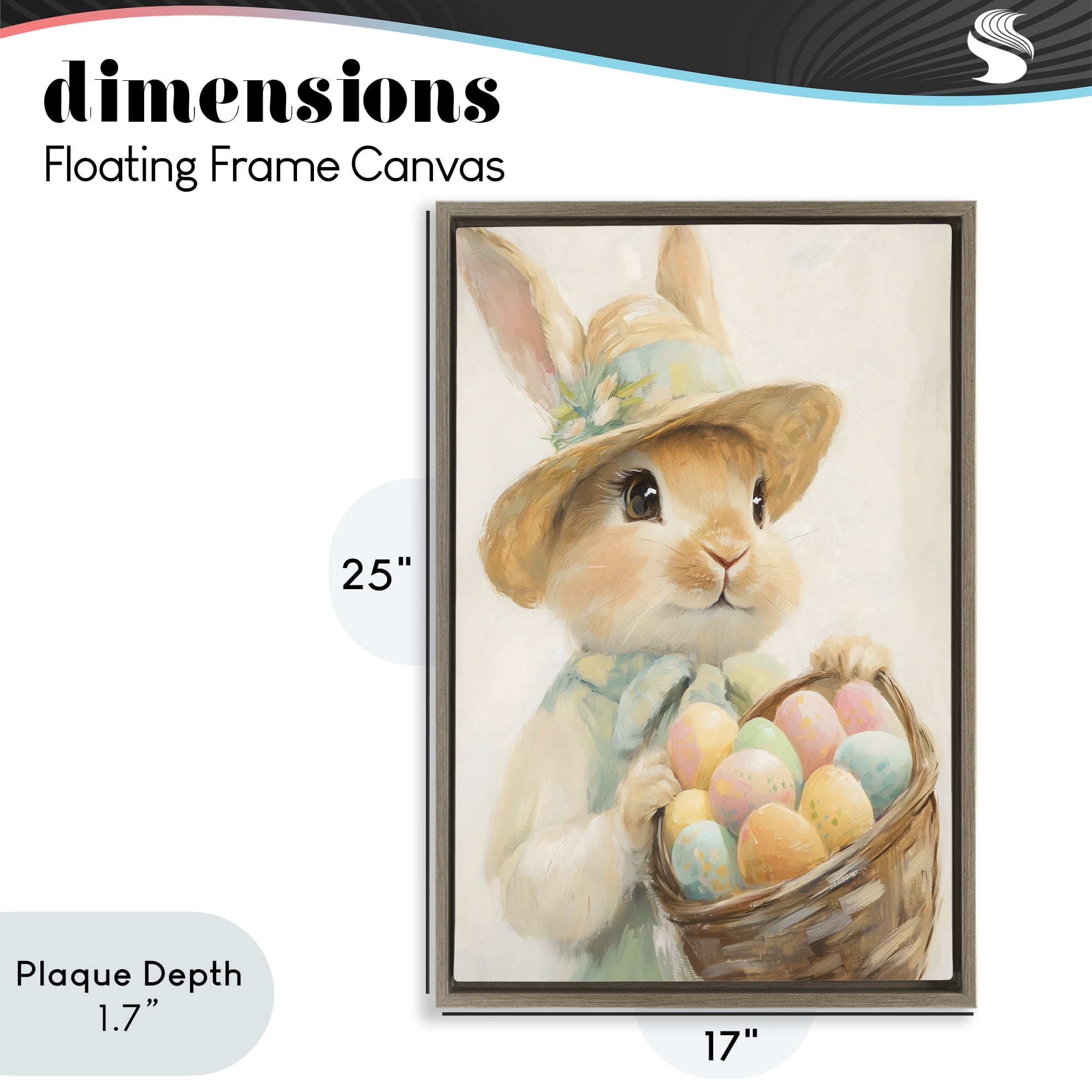 Stupell Industries Easter Egg Basket Rabbit Brown Framed Floater Canvas Wall Art, design by The Prints Vibe