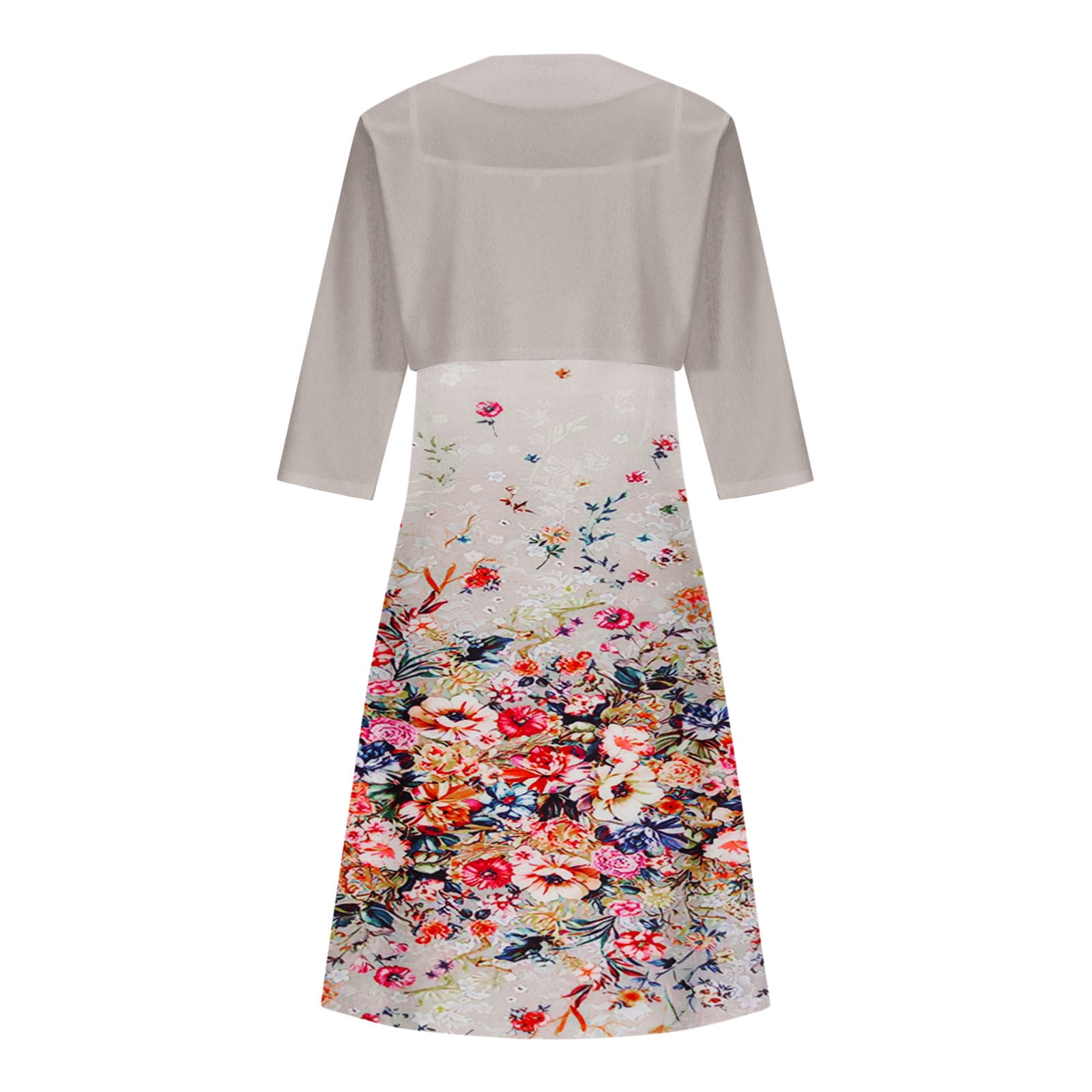 Edvintorg Dress Sets Women's Summer Printed Round Neck Elegant A Line Sling Dress and Half Sleeve Cardigan Tops Set Suit Vacation Two Piece Set