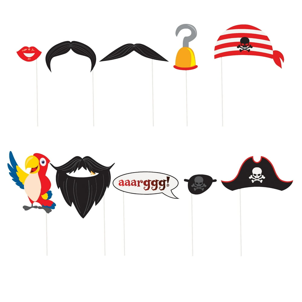 Pirate Party Photo Booth Props, 10pc
