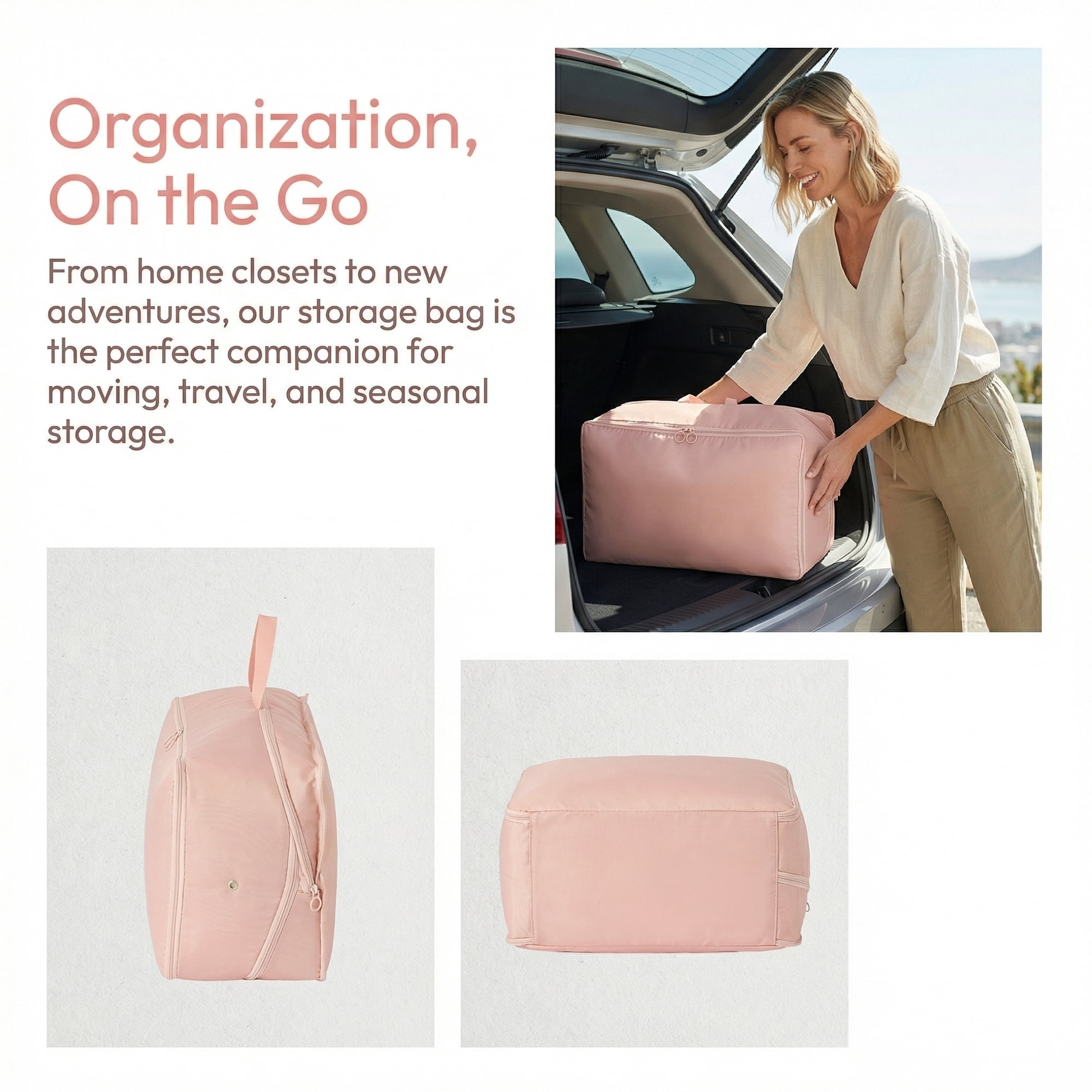 Unique Bargains Foldable Storage Bags Ideal for Organizing Bedroom Pink 21.3"x16.5"x11.8"