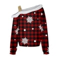 thumbnail image 5 of Women's Christmas Off Shoulder Sweater Festive Candy Cane & Gingerbread Print, Cozy Holiday Pullover Top, 5 of 5
