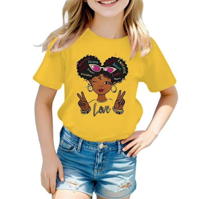 Icvfdpl Hauts Athlétiques pour Filles, T-Shirt Décontracté à Manches Courtes Imprimé Dessin Animé Col Rond Été Mode Sportswear, 2-4 Ans