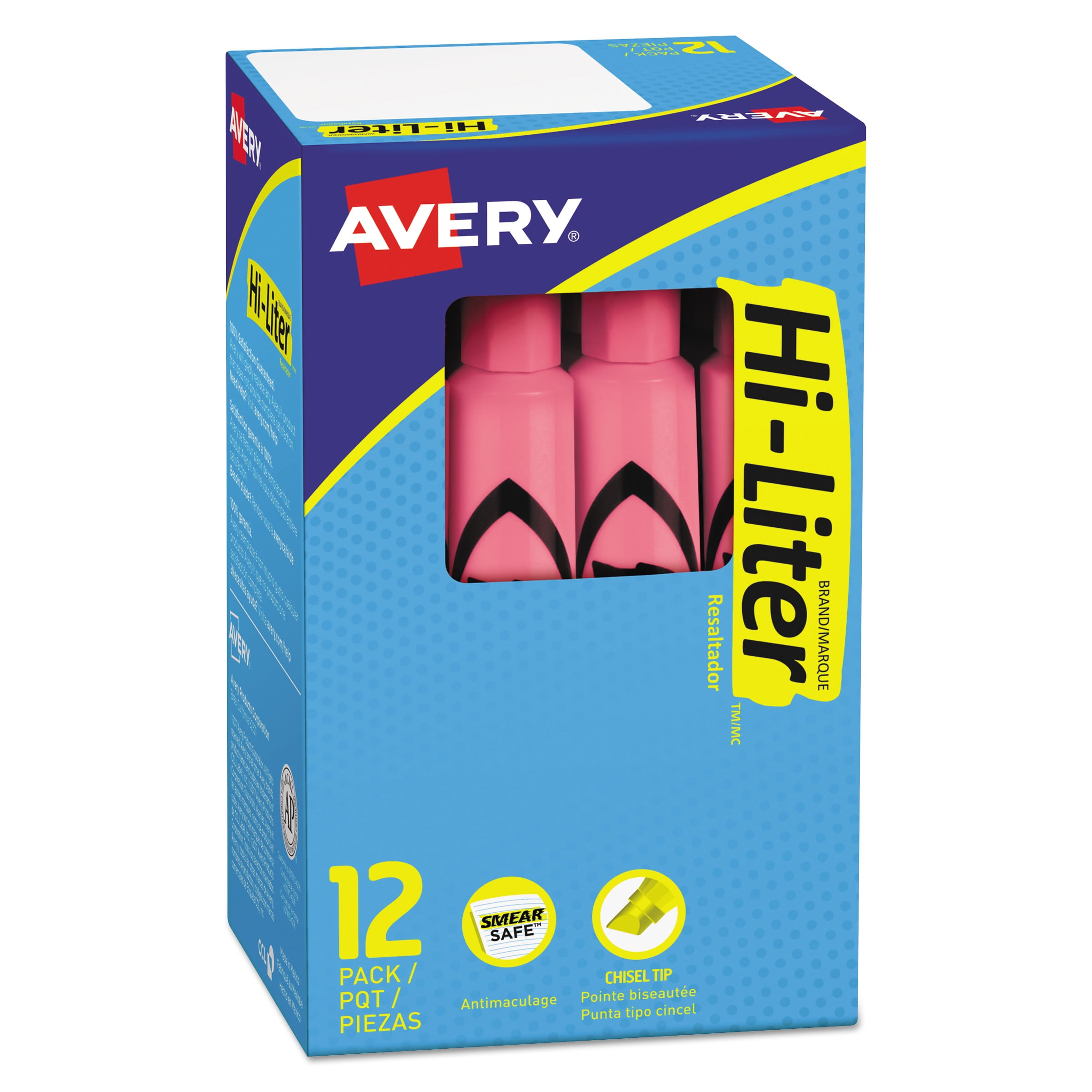 Avery HILITER DeskStyle Highlighters, Chisel Tip, Light Pink, Dozen
