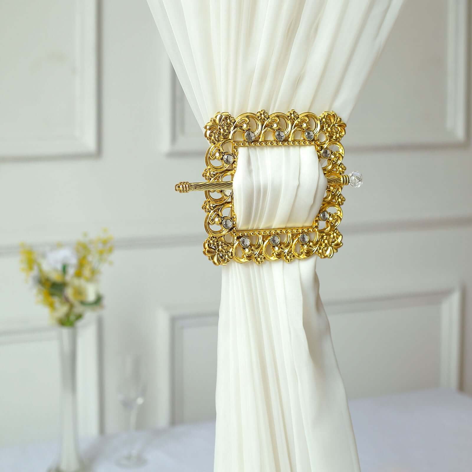 BEL AVENIR 2-Pack Crystal Curtain Tiebacks Gold - 18.5 Inch Luxury Rope Holdbacks