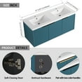 thumbnail image 6 of 48" Floating Bathroom Vanity with Double Resin Sink, Solid Wood Wall Mounted Bathroom Vanity with 3 Soft-Close Doors and Ample Storage, Lake Blue, 6 of 9