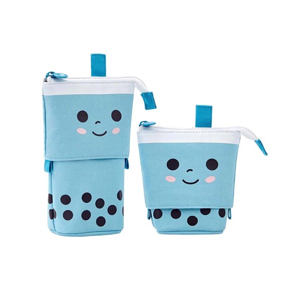 Cute Telescopic Pencil Pouch Stand Up Zipper Storage for Office Travel Blue