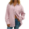 thumbnail image 3 of GERsome Womens Button Down Shirts Striped Long Sleeve Collared Casual Work Blouses Summer Tops with Pocket,Pink,Size 4XL, 3 of 7