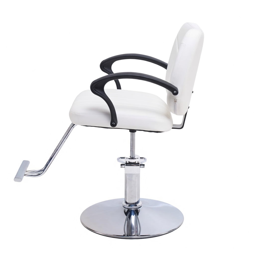 Hydraulic Barber Styling Chair with 360-Degree Swivel and Chrome Base, Heavy-Duty Beauty Salon Chair with PU Leather Upholstery, White