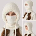 thumbnail image 3 of GZZQY Women Winter Hat with Integrated Scarf Cold-proof Front Cover Thick Knitted Warm Solid Color Full Protection Outdoor Cycling Travel Cold Weather Cap, 3 of 8