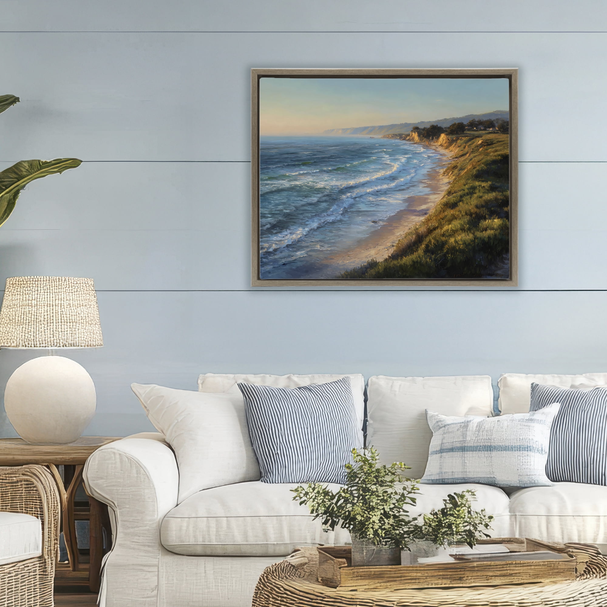 Stupell Industries Rounded Coastline View Brown Framed Floater Canvas Wall Art, design by Franklyn Gregory