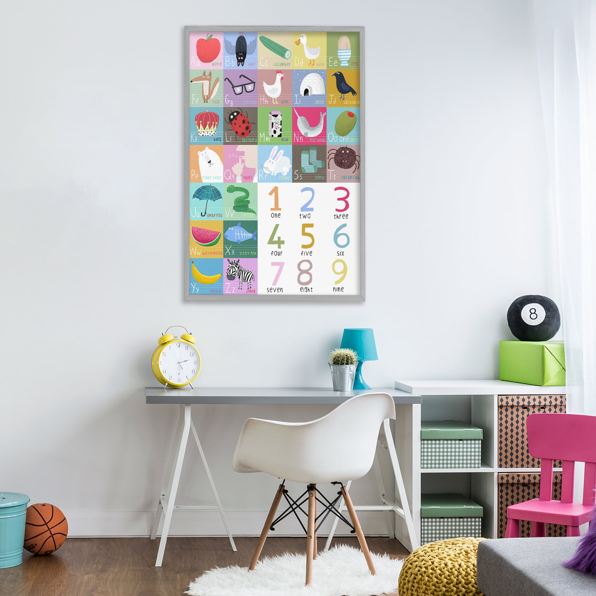Stupell Industries Counting & Alphabet Learning Gray Framed Giclee Art, design by Carla Daly
