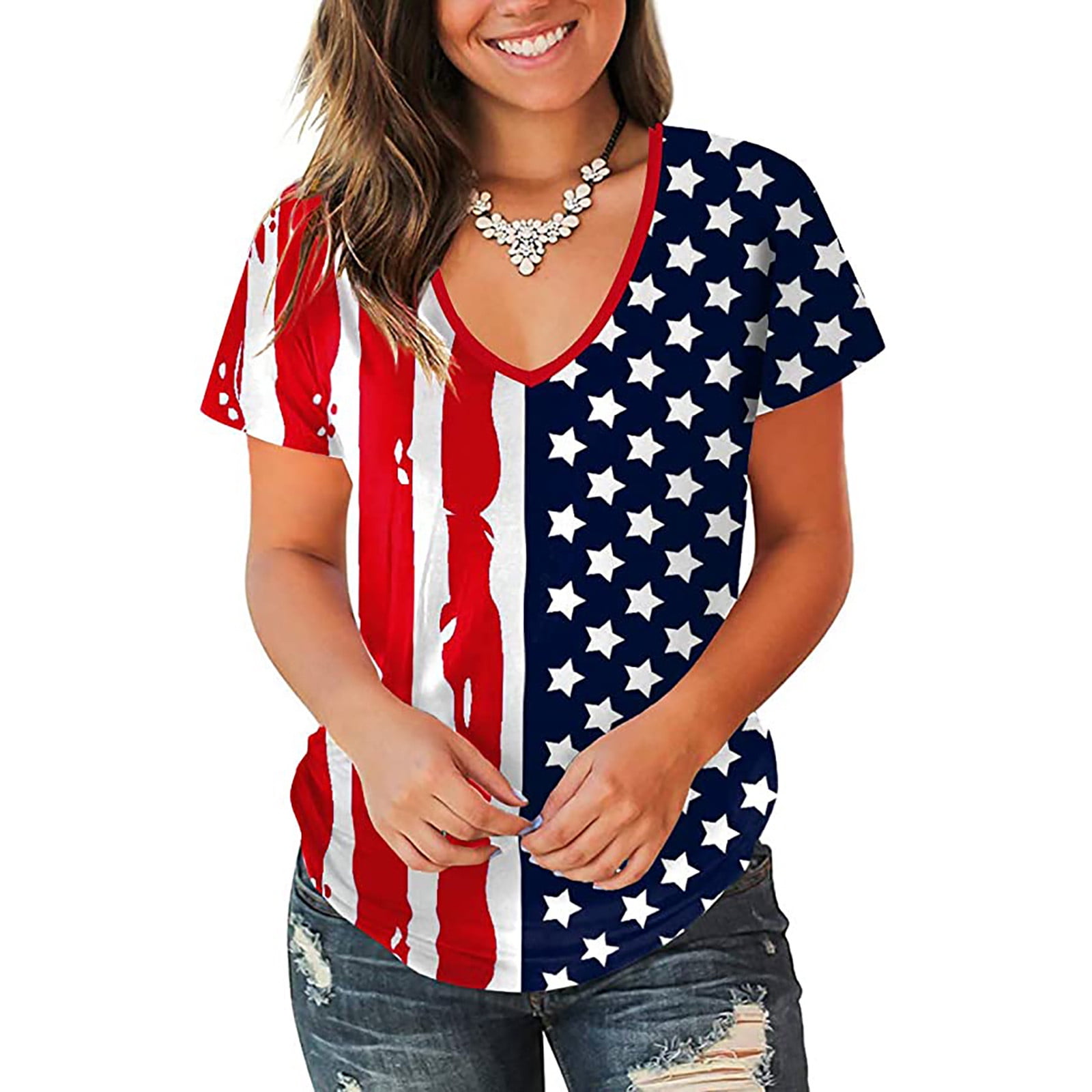 RAINED-Mens USA Patriotic American Flag T-Shirt July 4th Short Sleeve Shirts Casual Short Sleeve Tops Stripe Stars Tees 