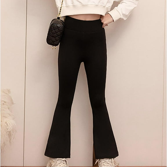CheerKidz Girls'Velvet High Waist Pants Solid Color Fashion High Elasticity Long Pants for Ages 6-16Years,Ideal for Outerwear and Relaxed Wear(Black,6-7 Years)