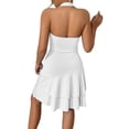 thumbnail image 2 of Women’s Halter Neck Ruched Fit and Flare Mini Dress Sleeveless Ruffle Hem Graduation Dress, 2 of 5