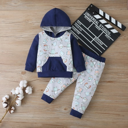 

Wolfast Promotion Baby Newborn Boys Girls Cartoon Print Winter Hooded Sweatshirt+Pants Outfits
