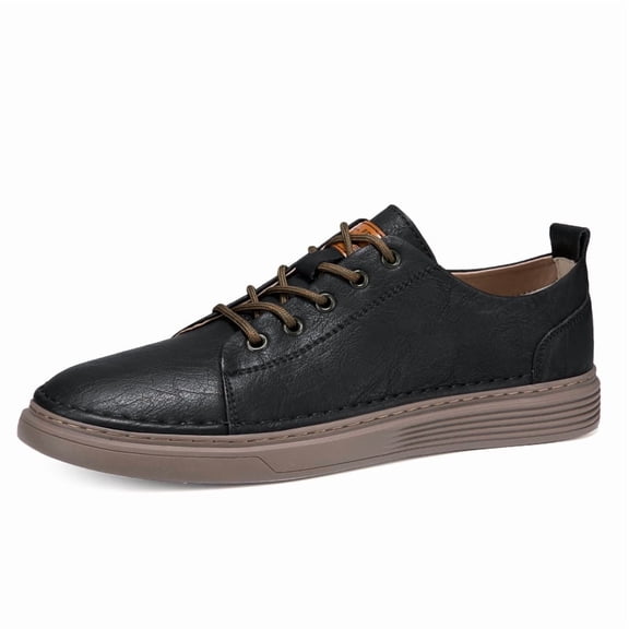 Men's Low-Top Lace-Up Casual Sneakers Flat Sole Stitched Detail Comfort Walking Shoes for Daily Commute