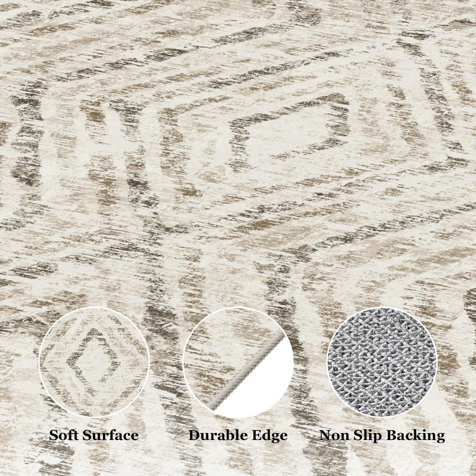 CHITOOMA 5'x7' Area Rugs for Living Room, Washable Boho Moroccan Rug Soft Vintage Distressed Geometric Tribal Area Rug for Bedroom Dining Room Office with Non-Slip Backing, Stain Resistant Non-Shed