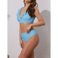 thumbnail image 2 of DARING DIVA Women's 2 Piece Ruffle Trim V Neck Leopard Bikini Set XS Sky Blue, 2 of 6