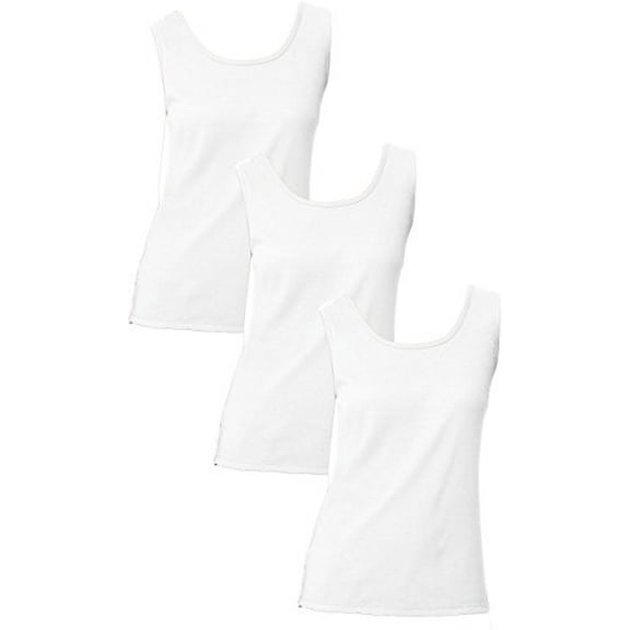 Hanes Women`s Mini-Ribbed Cotton Tank Set of 3 2XL, White Pack of 3