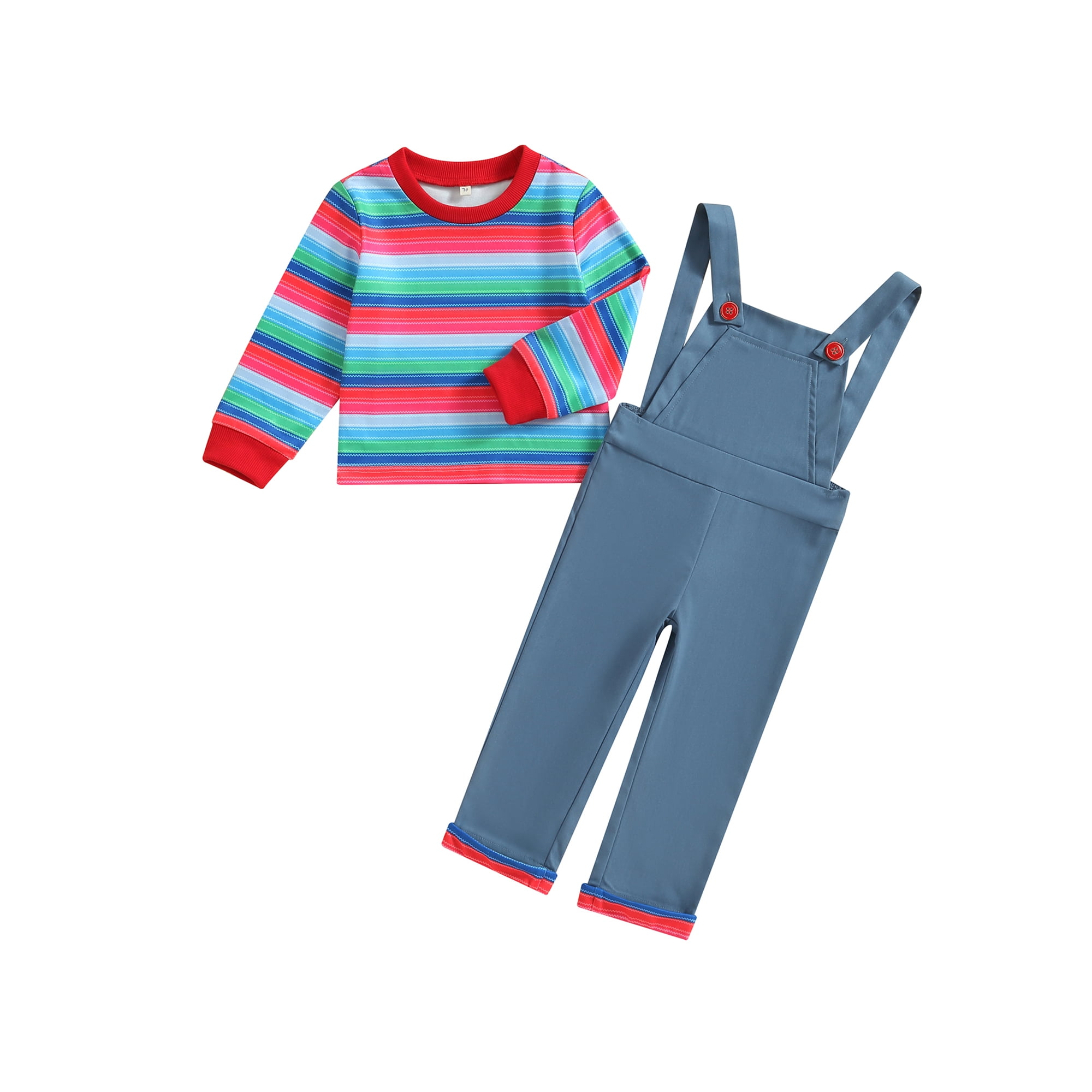 Toddler Baby Boy Girl Halloween Chucky Doll Costume Long Sleeve Tops and Suspender Pants Jumpsuit Cosplay Outfits Set