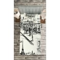 thumbnail image 3 of Ambesonne Black White Quilted Bedspread Set 2 Pcs, Retro Sketchy Paris, Twin Size, White Black, 3 of 3