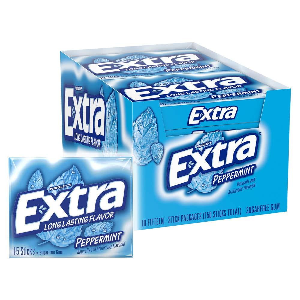 EXTRA Peppermint Sugar Free Chewing Gum 15 Pieces (10 Pack)