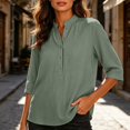 thumbnail image 2 of Tops for Women 3/4 Sleeve Collar Summer Casual Imitation Cotton Linen T-Shirt, 2 of 9