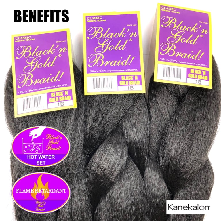 BNGHAIR Black n Gold Kanekalon Braiding Hair Extensions, 10 Pack