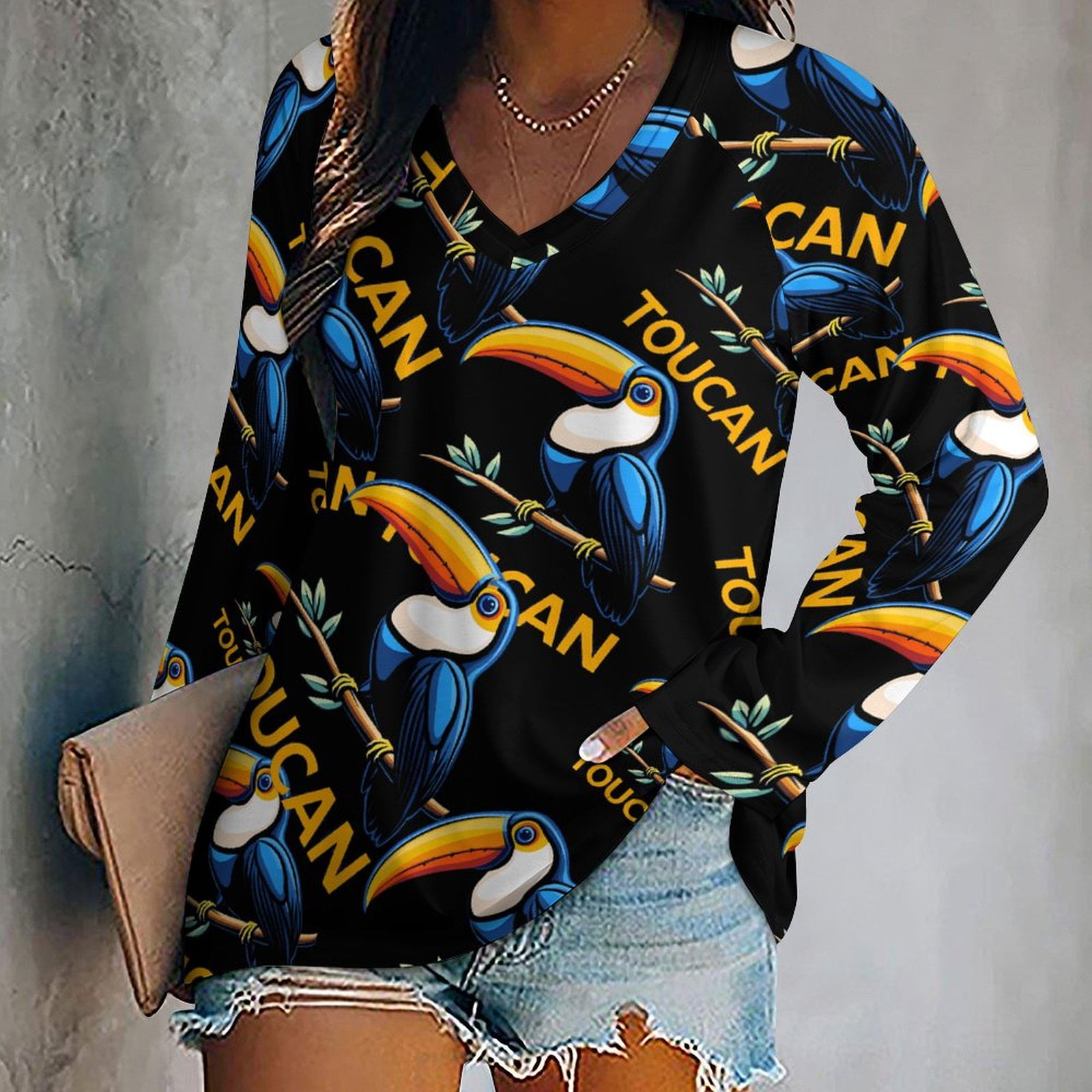 TOUCAN Long Sleeve T Shirts for Women V Neck Blouses Casual