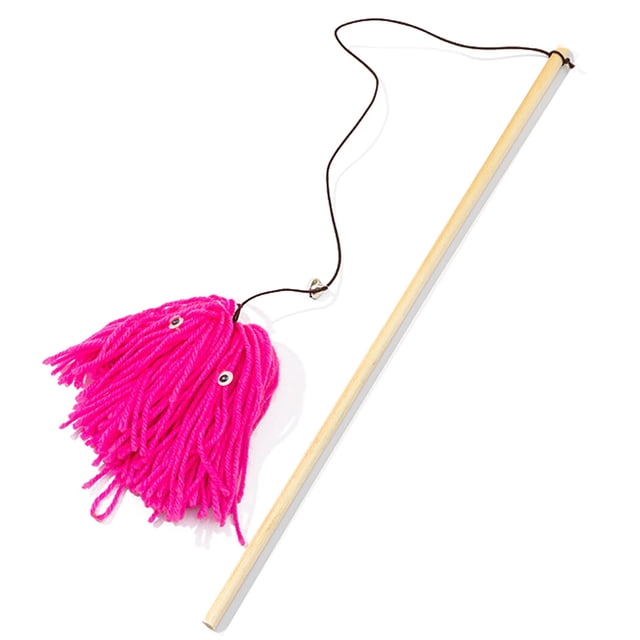 Cat Teaser Wooden Handle: Faux Woolen Yarn Elastic Rope Bell Pet Toy Kitten Wand