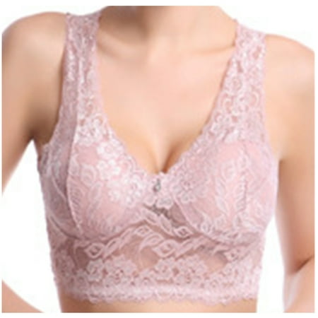 SMihono Women s Sexy Racerback Lace Plunge Bralette Padded Bra Top Racerback Bralette - Wireless Lace Bralette for Women Pink M