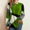 thumbnail image 2 of IROINID Liquidation Hauts pour Femmes Grande Taille Détente Col Rond Manches Longues Chemise Ample Imprimée Blouse Hauts, Vert, 2 of 9