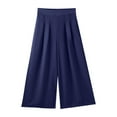 thumbnail image 5 of Fgnfyis Womens Wide Leg Cropped Suit Pants Work Business Summer Pleated Waisted Side Zipper Up Trousers with Pockets for Elegant Wear Navy L, 5 of 6