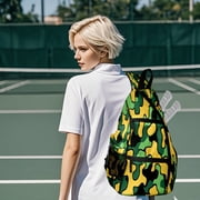 Pickleball Bag with Padded Back, Camouflage Yellow Multi-Compartment Paddle Backpack, Lightweight Nylon Sports Bag for Men & Women