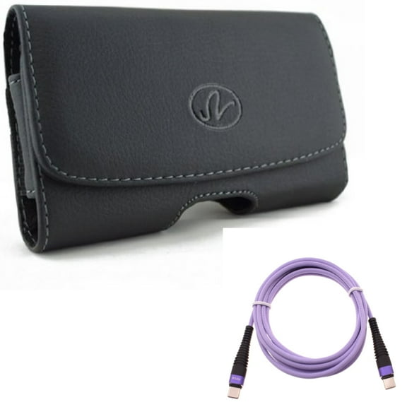 For Galaxy A54 /A53 /A33 5G - Case Belt Clip w Purple 6ft PD Cable, Leather Swivel Holster, Type-C to USB-C Long Charger Cord Power for Samsung Galaxy A54 /A53 /A33 5G
