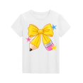 thumbnail image 3 of Girls Crewneck Short Sleeve Printed T Shirt Casual Back to School Pullover Knit Top with Graphic Bow Pencil Pattern, 3 of 4