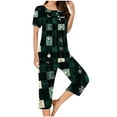 thumbnail image 4 of FDGIU Women's Christmas Pajama Short Set, 2-Piece Short Sleeve Lapel Top & Shorts, Holiday Print Matching Lounge & Sleepwear, 4 of 6