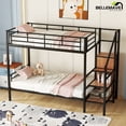 thumbnail image 3 of Bellemave Twin Over Twin Bunk Bed With Storage Staircase and Wardrobe Metal Twin Size Bunk Bed Frame with Shelves and Metal Slats Stairway Bunk Bed for Teens, No box Spring Needed, Black, 3 of 10