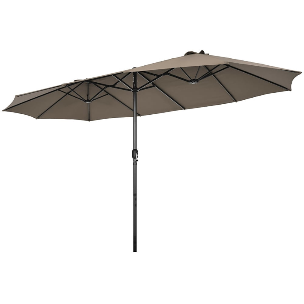 Aimee Lii 15 Feet Patio Double-Sided Umbrella with Hand-Crank System, Sunbrella Patio Umbrellas, Brown