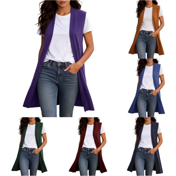 Women's Long Sweater Vests Sleeveless Open Front Cardigan Tunic Vest Long Cardigan Tops Coat Fall Winter Outfits Womens Fall Sweaters M