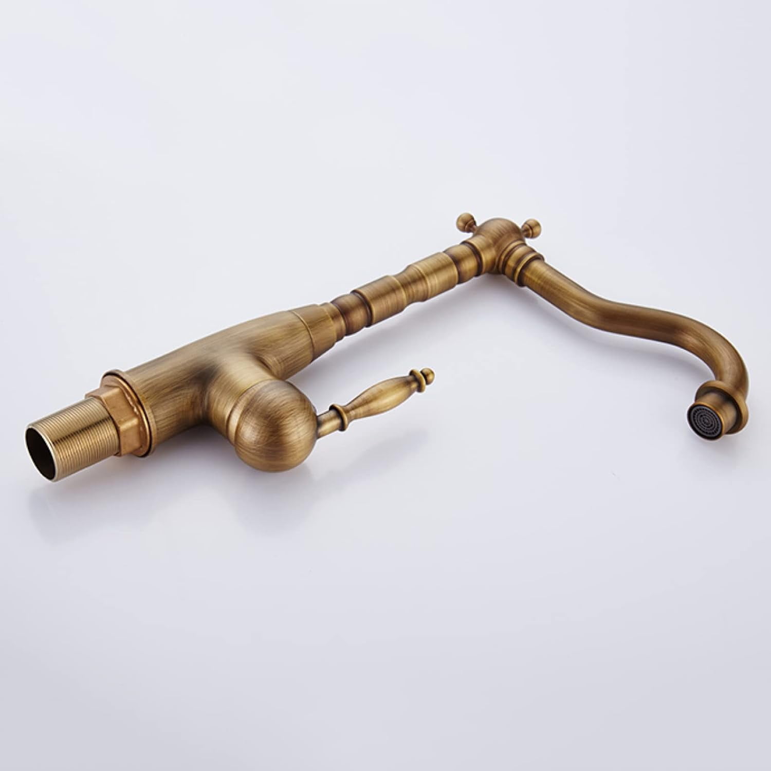 Antique Brass Bathroom Sink Faucet, Single Handle Basin Mixer Tap for Hot and Cold Water, Single Hole, Vintage Sink Faucet Bathroom, A