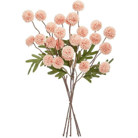 PinesC Pompom Mum Artificial Flower, 5pcs Faux Flowers Mini Ball Chrysanth Pink Silk Fake Flowers Table Centerpieces Floral Arrangements DIY Bouquet for Home Office Wedding Decor Light Pink
