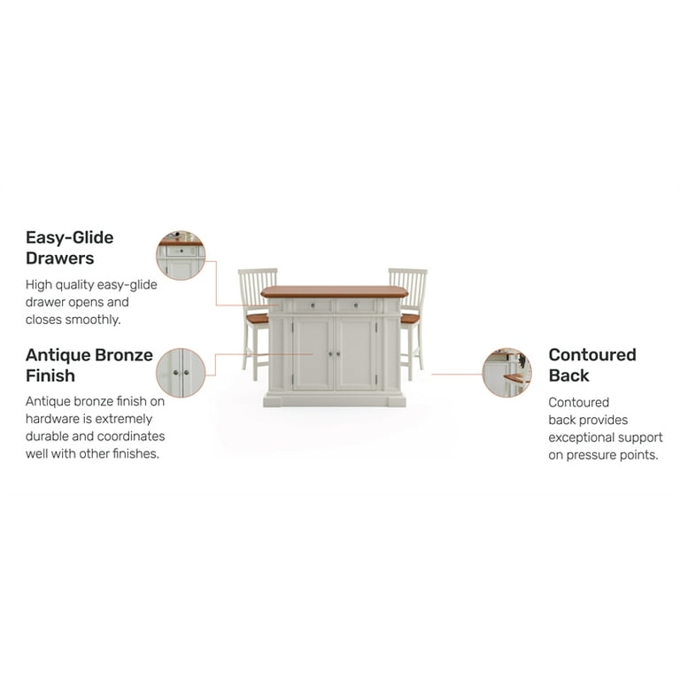 Homestyles Americana Solid Oak Drop Leaf Kitchen Island Set with Seating in Off White Walmart