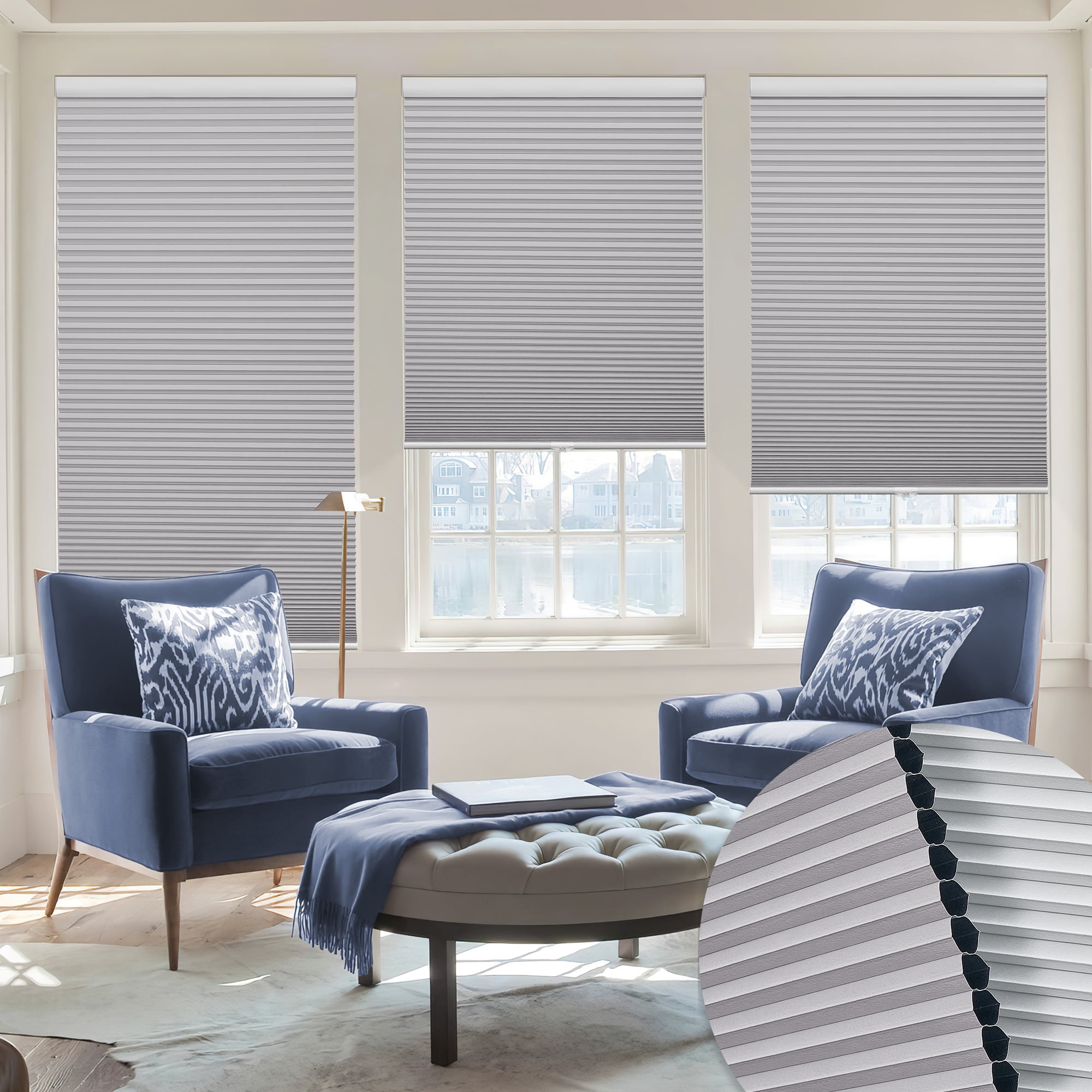 Keego Cordless Cellular Shade for Windows Insulated Mini Blinds for Room Darkening Blackout Gray, 44"W x 72"H