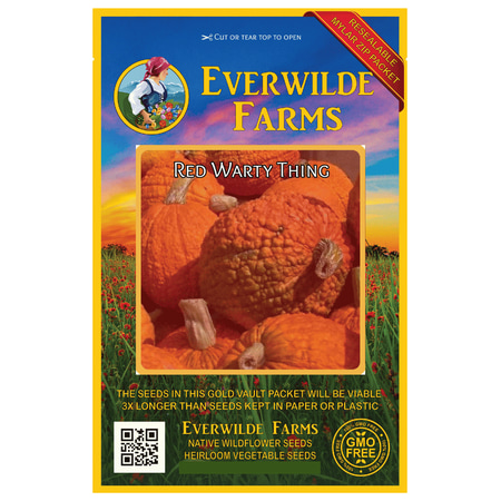 Pumpkin Seed Packet - Everwilde Farms - 10 Red Warty Thing Pumpkin Seeds - Gold Vault Jumbo Bulk Seed Packet