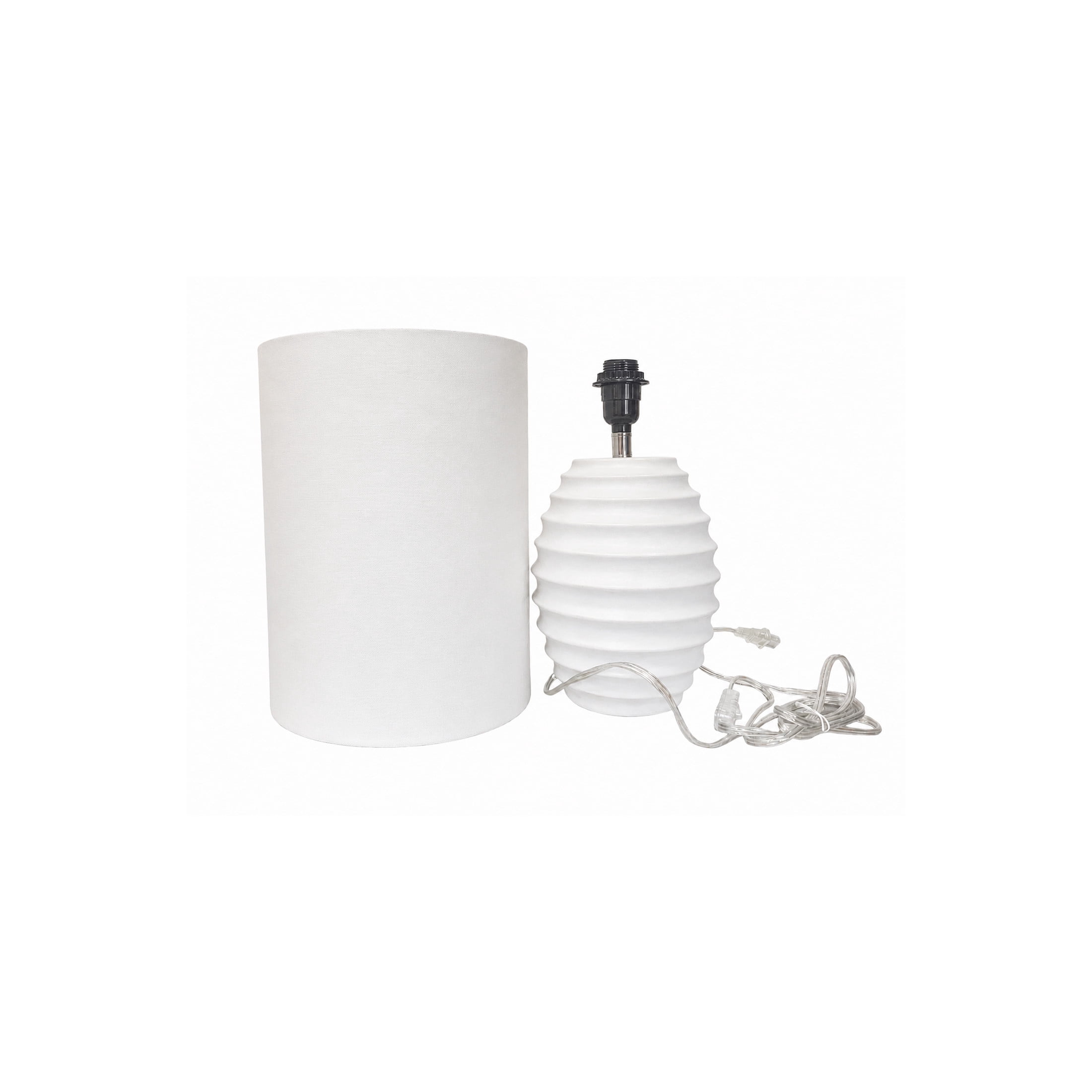 DecMode 24" Handmade Ribbed White Table Lamp with White Linen Shade