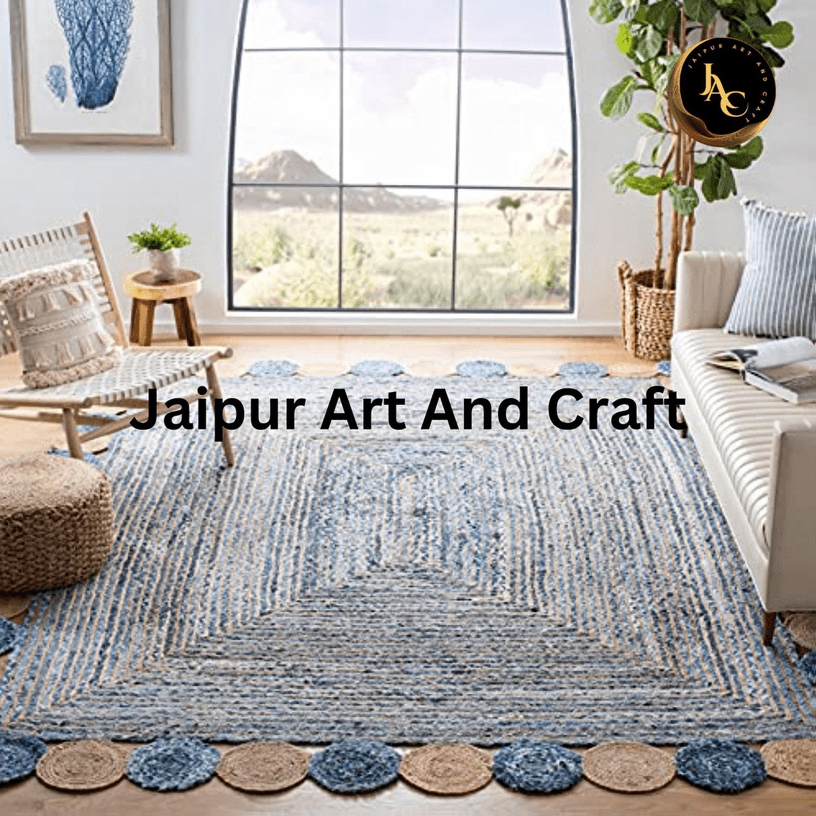 Jaipur Art And Craft Traditional Multi Color Jute Cotton Denim Rectangle Area Rug (2x6 Sq ft)